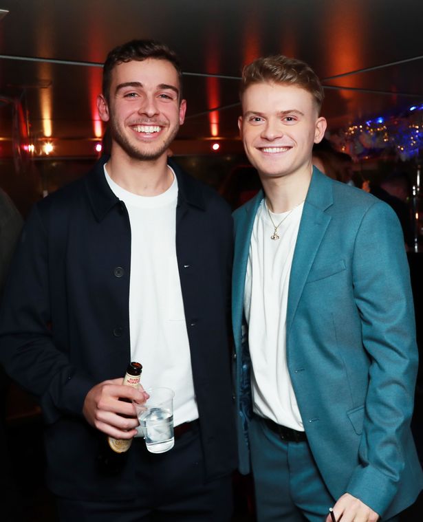 George Clarke (L) and Max Balegde attend the Podcast launch party for "The Useless Hotline" by Max Balegde and George Clarke at Festival Pier on December 05, 2022 
