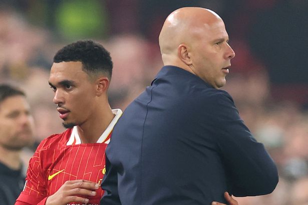Liverpool head coach Arne Slot with Trent Alexander-Arnold