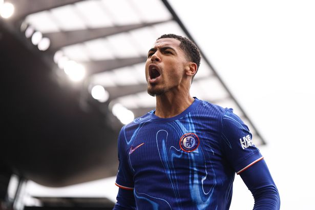 Levi Colwill celebrates after Chelsea's victory over Fulham