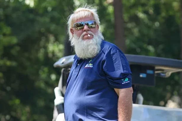 John Daly looks toward the approach shot on 12 during the second round of the PGA Champions Insperity Invitational at The Woodlands Country Club