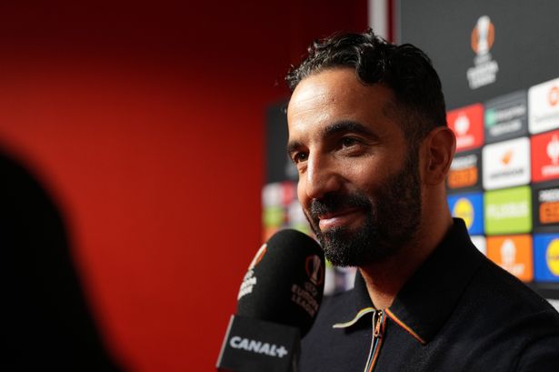 Ruben Amorim is interviewed ahead of kick-off.