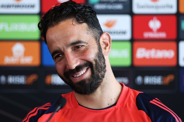 Ruben Amorim, Manager of Manchester United, smiles during his press conference 