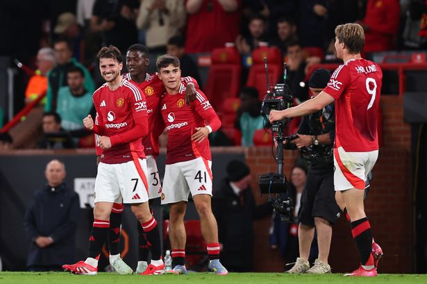 Manchester United players celebrate during their victory over Athletic Bilbao in the Europa League semi-finals