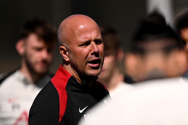 Liverpool head coach Arne Slot during a training at the AXA Training Centre in Kirkby