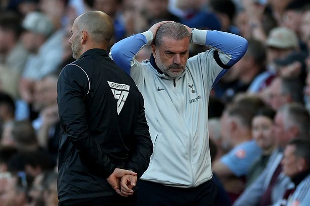 Ange Postecoglou, Manager of Tottenham Hotspur, reacts during the Premier League match between Aston Villa FC and Tottenham Hotspur FC at Villa Park on May 16, 2025