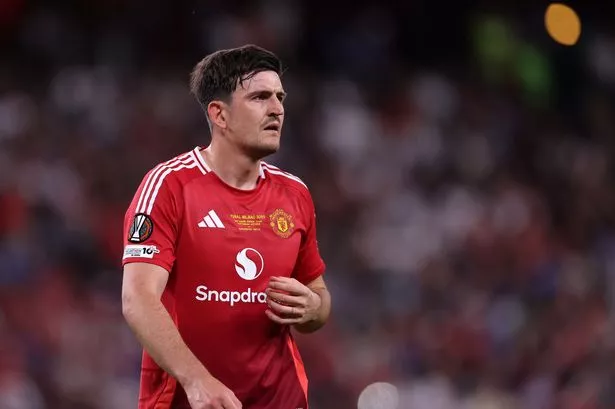 Harry Maguire in action for Manchester United in the Europa League final.