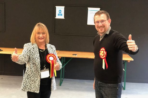 Ex-leader of Tameside Council, Coun Brenda Warrington with Andrew Gwynne MP back in 2021