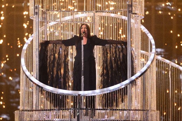Yuval Raphael representing Israel performs on stage during the Grand Final