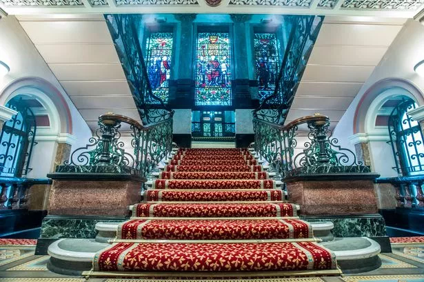 One of the many grand staircases at Birkenhead Town Hall