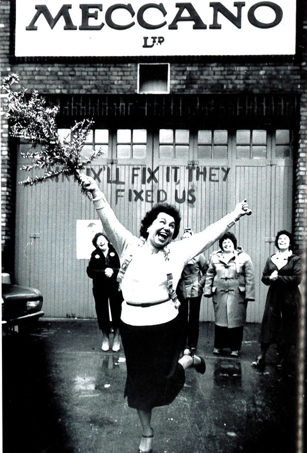 Brenda Mahoney keeps her workmates smiling during the sit-in by Meccano staff as closure of the Binns Road factory looms in December 1979