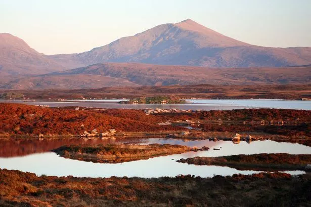 Scenic view of peat moors at dusk, South Uist, Outer Hebrides