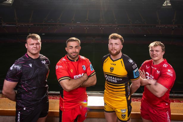 Dewi Lake of Ospreys, Liam Belcher of Cardiff, Aneurin Owen of Dragons and Blair Murray of Scarlets at a recent Judgement Day photo call.