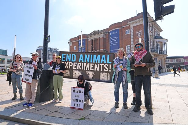 Merseyside Animal Rights members protest outside Liverpool University
