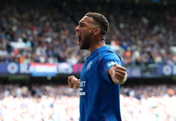 Cyriel Dessers of Rangers FC celebrates scoring the opening goal