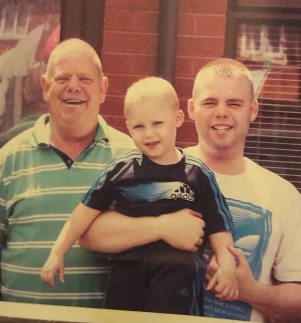 Joseph McManus, pictured with his son and dad. The 42-year-old died after collapsing on holiday in Benidorm.