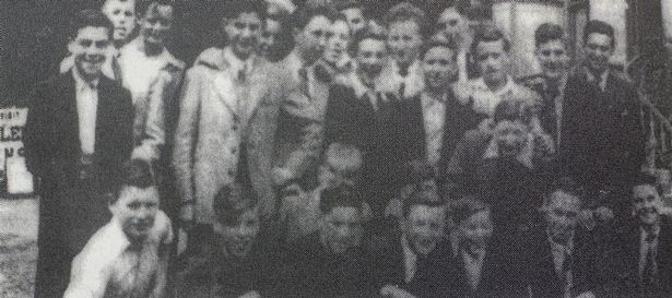 Christopher Munro has shared her wartime memories of Liverpool for new book Blitz Kids. Pictured, Chris - far left, in suit - and other boys at the Lee Jones League of Wellwishers Club