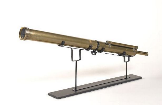 The refracting telescope, owned and used by William Lassell. This telescope is believed (not confirmed) to have been used by Lassell on a trip to Spain to observe a solar eclipse in July 1860. It featured on Antiques Roadshow in 2024 and is now to be displayed in World Museum Liverpool