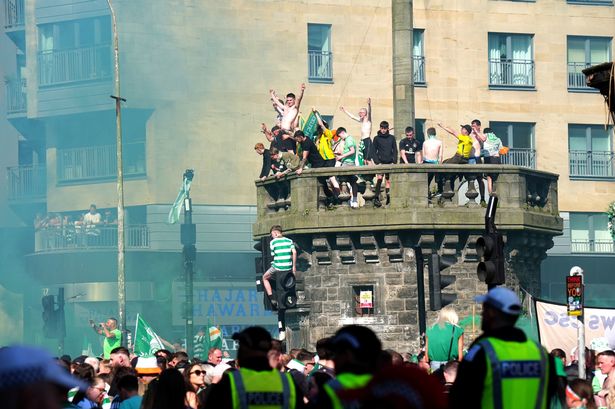 Celtic fans celebrate in Glasgow city centre