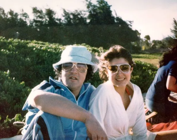 Rock and roll singer Elvis Presley with his girlfriend Ginger Alden in March of 1977 in Hawaii