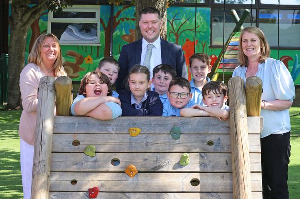 Knowsley Central School, Huyton pictured Headteacher Daryl McConnell with staff Karen and Liz with the children