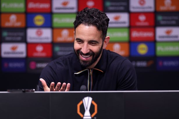Manchester United head coach Ruben Amorim addresses the media after beating Athletic Bilbao in the Europa League semi-final