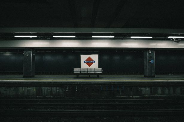 Empty train platform captured at Moorgate station in London on September 11, 2016