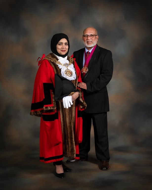New civic mayor of Tameside, Coun Shibley Alam, with her husband and consort Mr Mohammed Khairul Alam