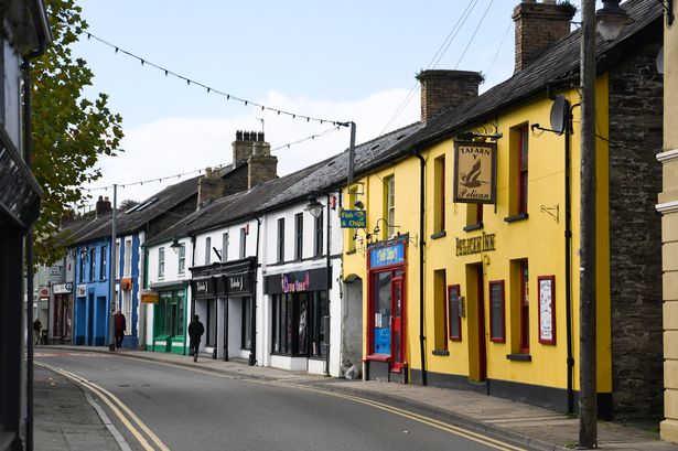 High street with colourful shop fronts
