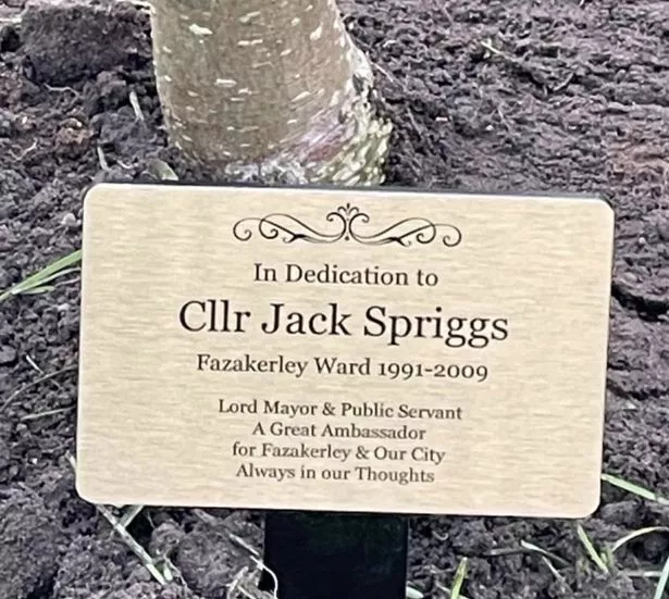 The dedication to former councillor Spriggs