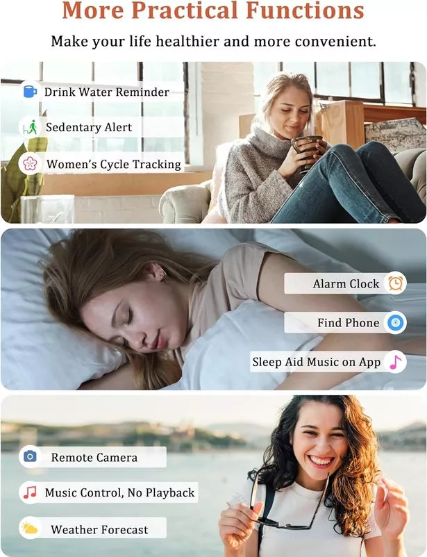 Features with the Amazon smartwatch, including weather, drink alters and find my phone.
