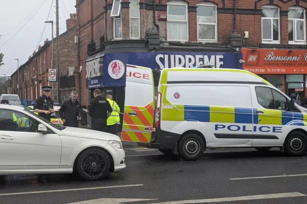 Police on Stockport Road, Ardwick following stabbing. May 24, 2025