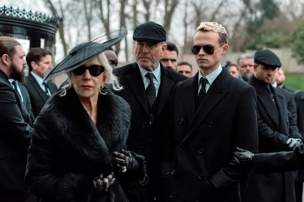 Helen Mirren, Pierce Brosnan and Anson Boon in Mobland