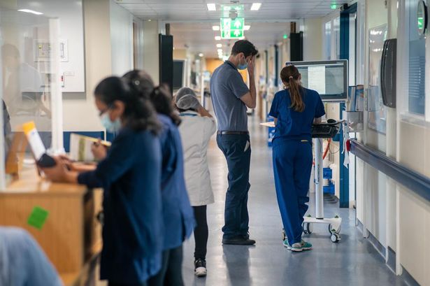 A general view of staff on a NHS hospital ward at Ealing Hospital in London