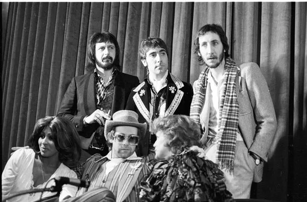  (Top row, L-R) Bassist John Entwistle, drummer Keith Moon and guitarist Pete Townshend of the rock and roll band "The Who"