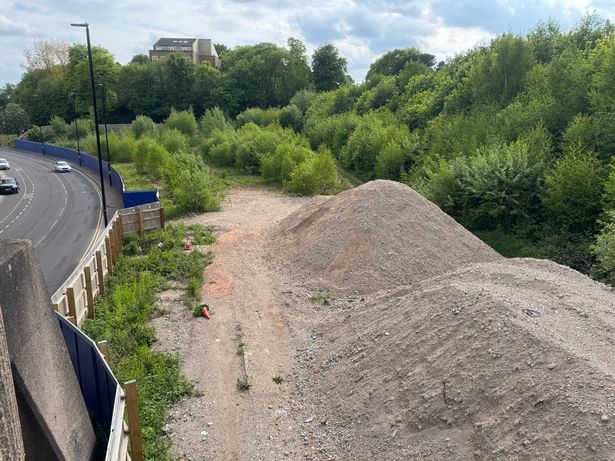 The proposed new Aldi site in Brassington Avenue in Sutton Coldfield is now overgrown with tree/shrubs and two large mounds of aggregate 