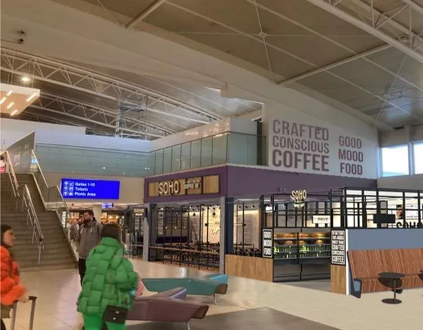 Artists impressions of the new SOHO Coffee unit in the airport’s Departure Lounge