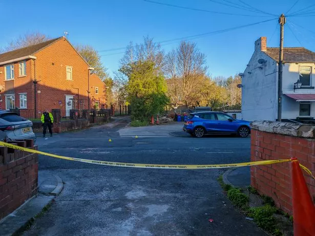 Cordoned off streets around the Anglers Arms in Failsworth.