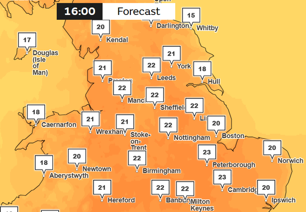 The Met Office forecasts highs of 22C and 23C across England on Sunday (May 11)