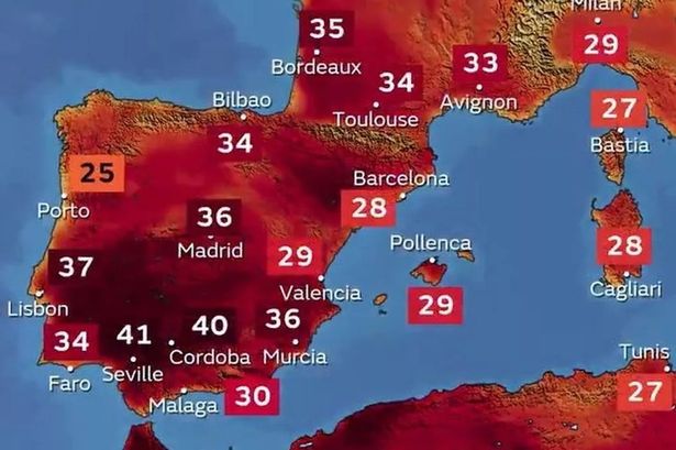 Weather map of Spain heatwave 