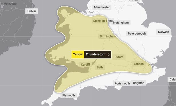 Met Office thunderstorm warning weather map