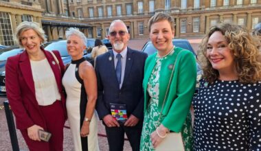 Left to right: CEO Tina Seymour, Jayne Foster, Bryan Baird, Rachel Mann, Emma Bowles at Buckingham Palace <i>(Image: Supplied)</i>