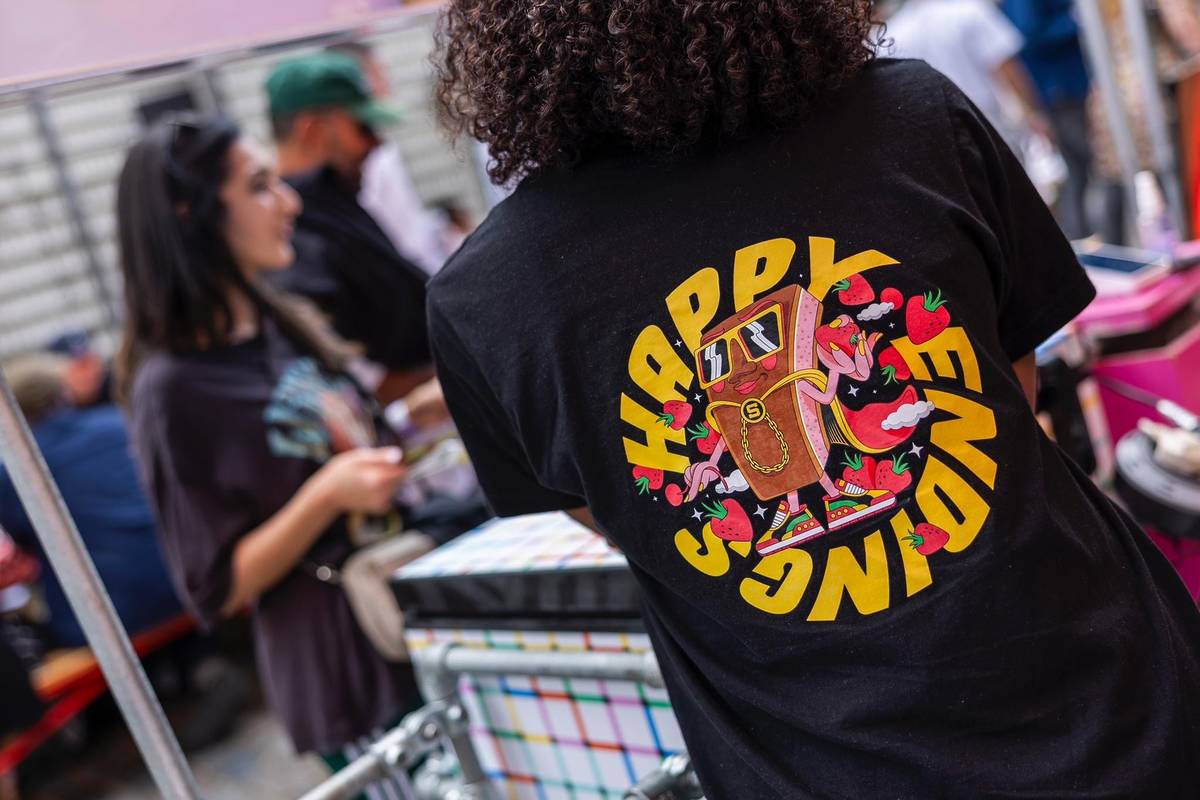 someone wearing a 'happy endings' ice cream sandwich tshirt
