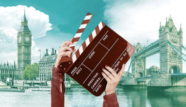 London Environment and person with a movie slate