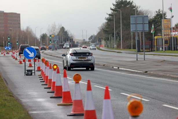 Roadworks on a road in Wales 