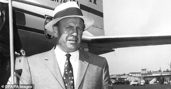 German industrialist Oskar Schindler arrives in Frankfurt am Main on the 4th of July in 1957. Schindler saved the lives of thousand of Jews in World War II. His actions had become public due to the Hollywood film "Schindler's List". Oskar Schindler was born on the 29th of April in 1908 in Zwittau and died on the 9th of October in 1974 in Hildesheim.
