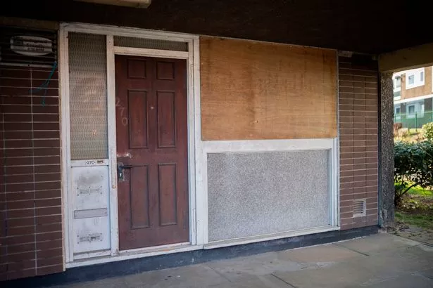 Boarded up flats on the Lower Falinge estate in Rochdale 