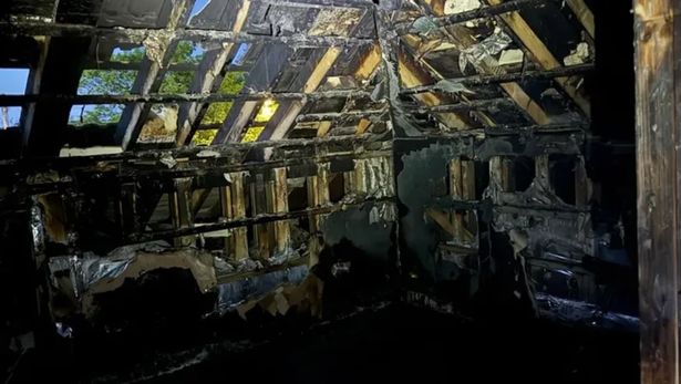 The top half of the family's home was destroyed in the blaze 