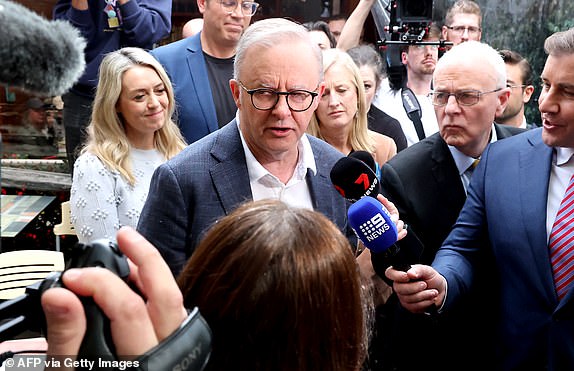Australia's re-elected Prime Minister Anthony Albanese talks to the media as he visits his Sydney electorate on May 4, 2025, following his party's decisive victory in the federal election. (Photo by DAVID GRAY / AFP) (Photo by DAVID GRAY/AFP via Getty Images)