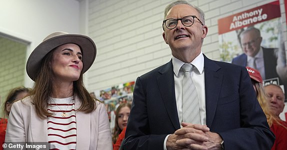 BRISBANE, AUSTRALIA - MAY 02: Australian Prime Minister Anthony Albanese alongside Labor's Candidate for Dickson, Ali France (L) visit a campaign office in the suburb of Strathpine on May 02, 2025 in Brisbane, Australia. Australia will hold a federal election on May 3. (Photo by Asanka Ratnayake/Getty Images)