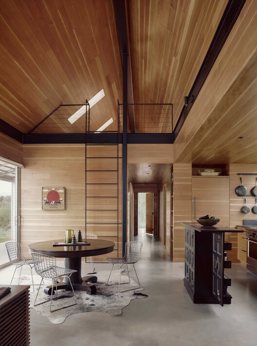 SHED/HOUSE / Side Angle Side - Interior Photography, Kitchen, Wood, Lighting, Beam, Chair, Glass